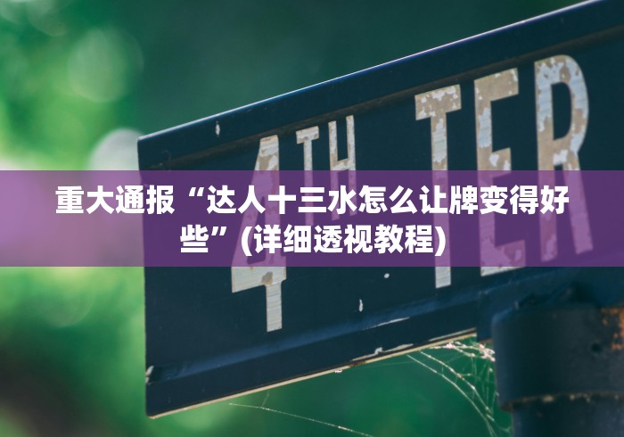 重大通报“达人十三水怎么让牌变得好些”(详细透视教程)