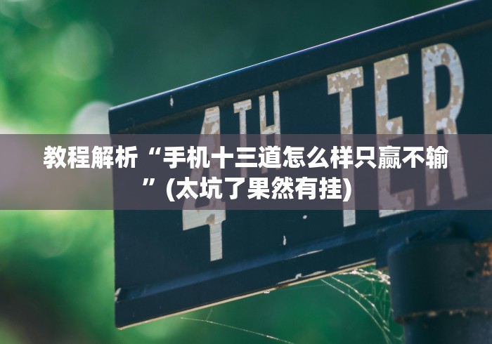 教程解析“手机十三道怎么样只赢不输”(太坑了果然有挂)