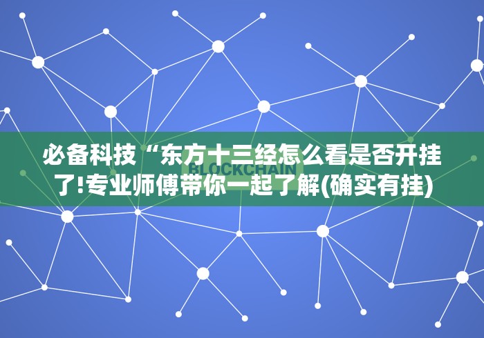 必备科技“东方十三经怎么看是否开挂了!专业师傅带你一起了解(确实有挂)